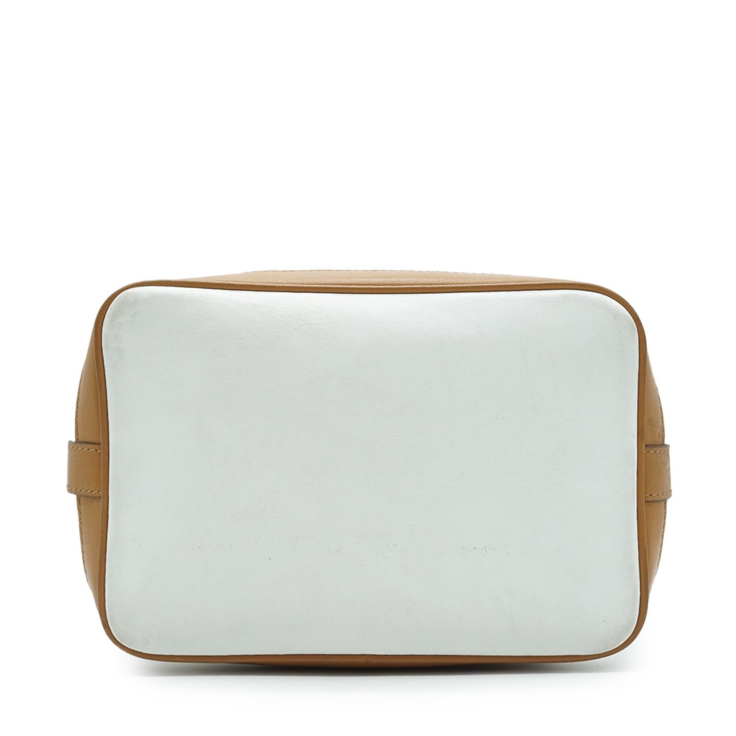 White Brown Leather Bucket Bag